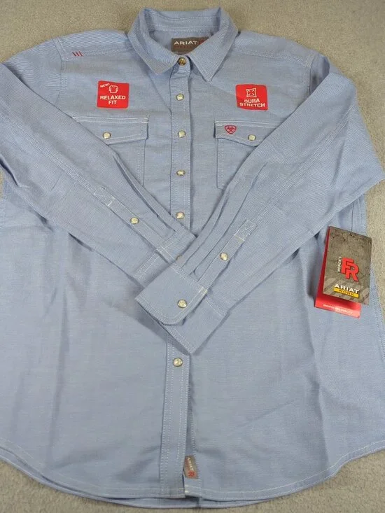 Ariat FR Shirt Women's Large Long Sleeve Flame Resistant Pearl Snap Relaxed Fit - Picture 2 of 10
